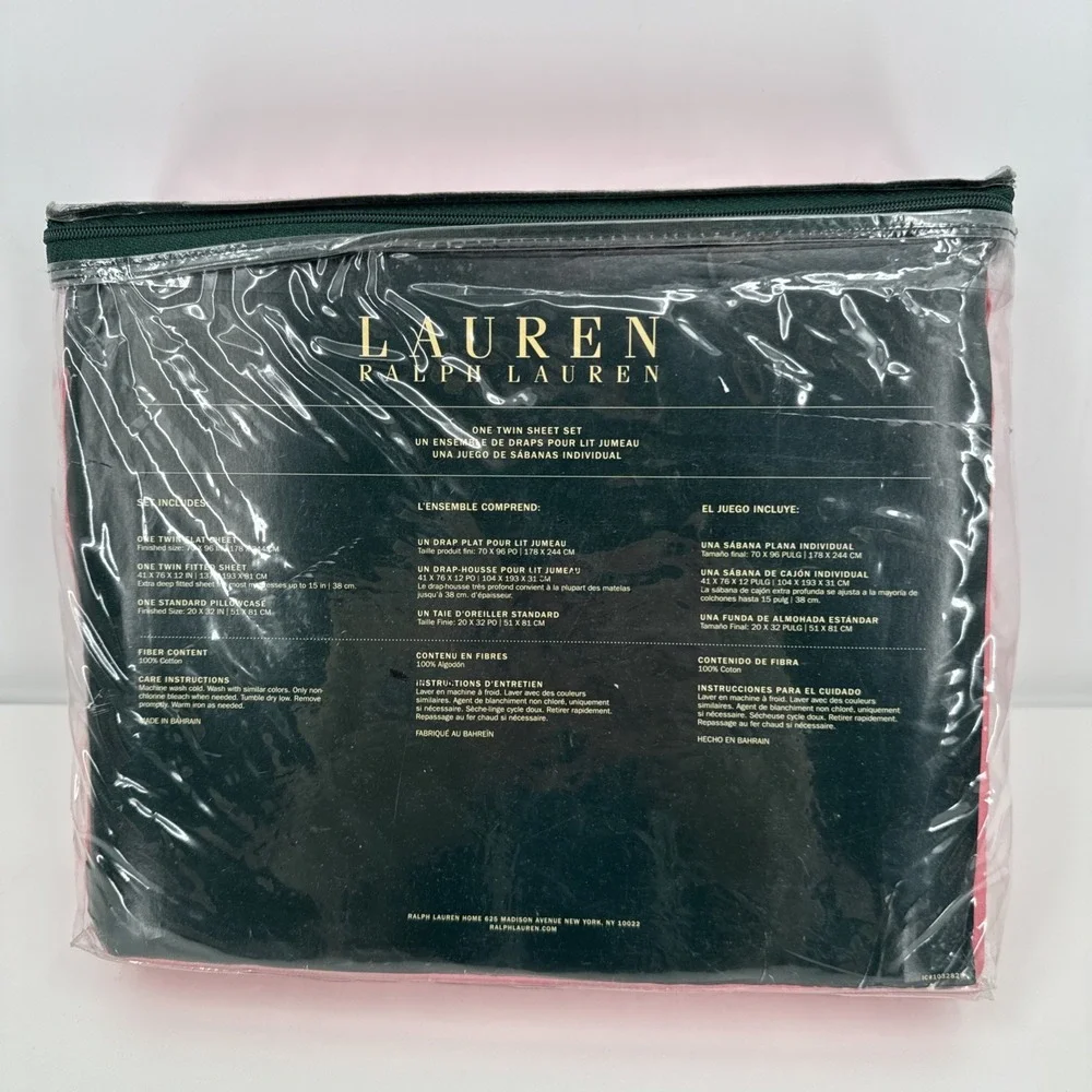 LAUREN RALPH LAUREN 100% Cotton Twin Sheet Set Pink White Polka Dots 3pc Set NEW